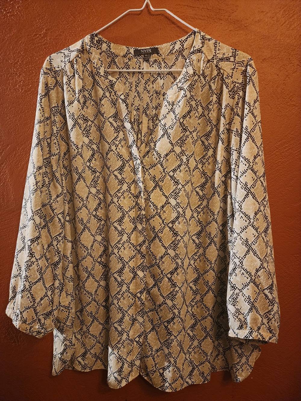 NYDJ Cream and Black Snake-Print Tunic Blouse